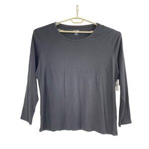 NWT Lord & Taylor Womens Plus Size 3X Long Sleeve Crew Neck Cotton Top Black